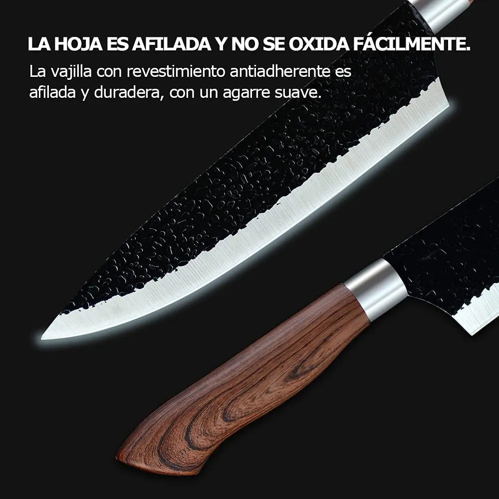 Set Cuchillos Cocina Acero Inoxidable + Pelador + Tijera Negro
