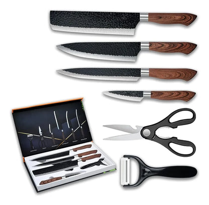 Set Cuchillos Cocina Acero Inoxidable + Pelador + Tijera Negro