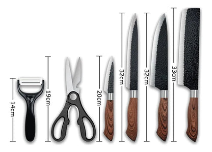 Set Cuchillos Cocina Acero Inoxidable + Pelador + Tijera Negro